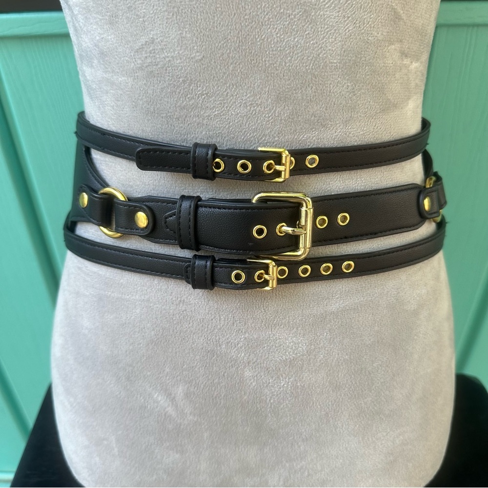 For Love & Lemons Vegan Leather Corset Belt in Black- M/L